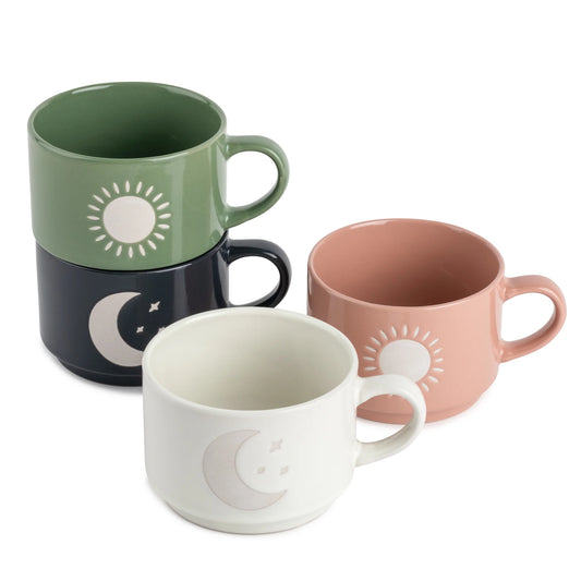 Stackable Ceramic Coffee Mugs - Set of 4